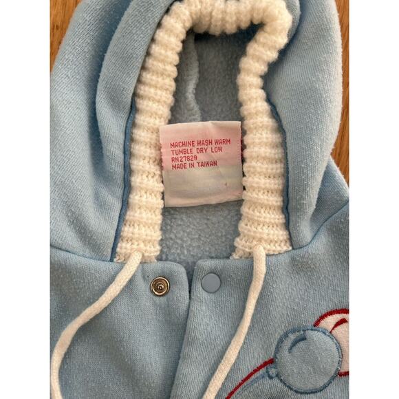 Vintage Baby Varsity Jacket Sweater Blue Bears Balloons Snaps Hooded 18 mo - Picture 4 of 7
